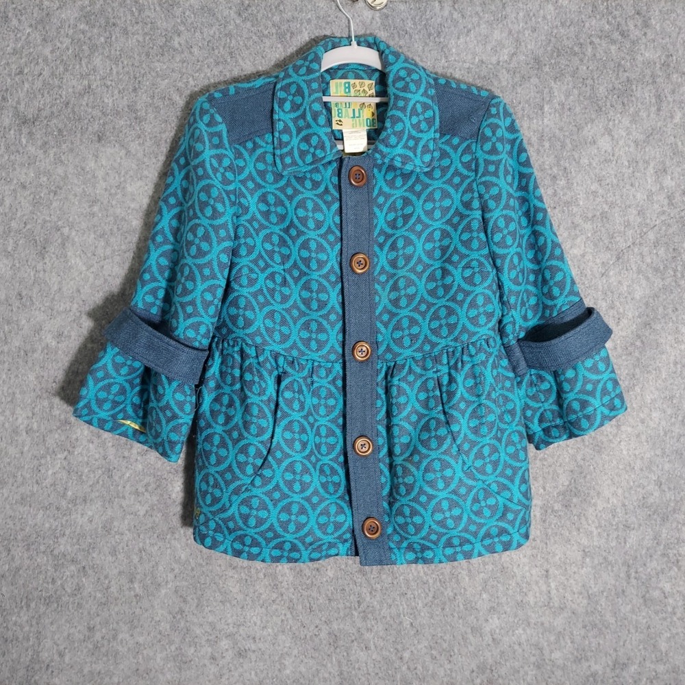 Vintage Billabong Women Jacket M Blue Wool Bell Sleeve Embroidered Boho Y2K Surf